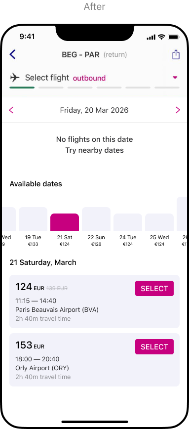 Wizz Air date selection after